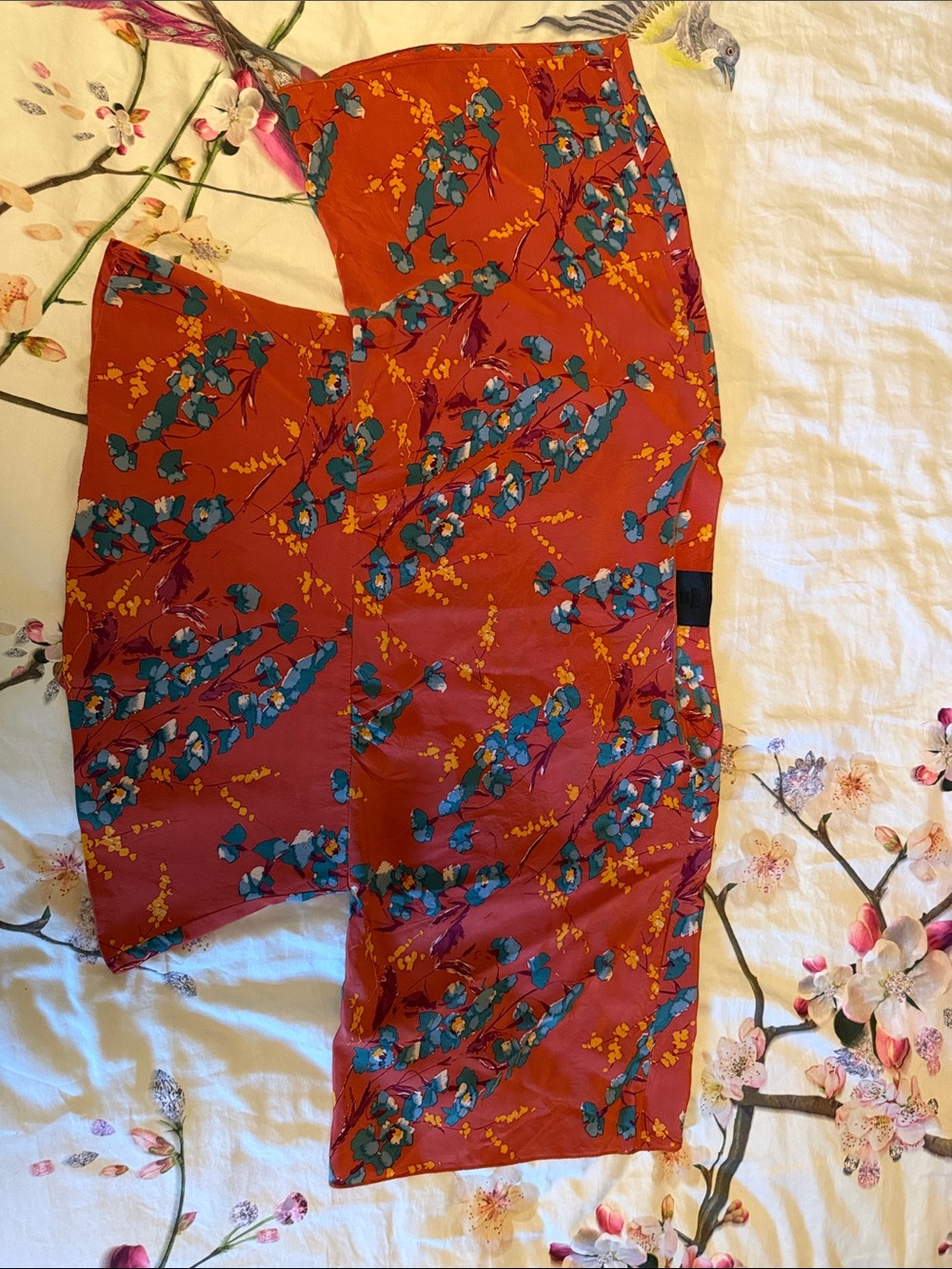 Anna Sui silk Anthropologie kimono top Rust Floral Teal & Yellow Print